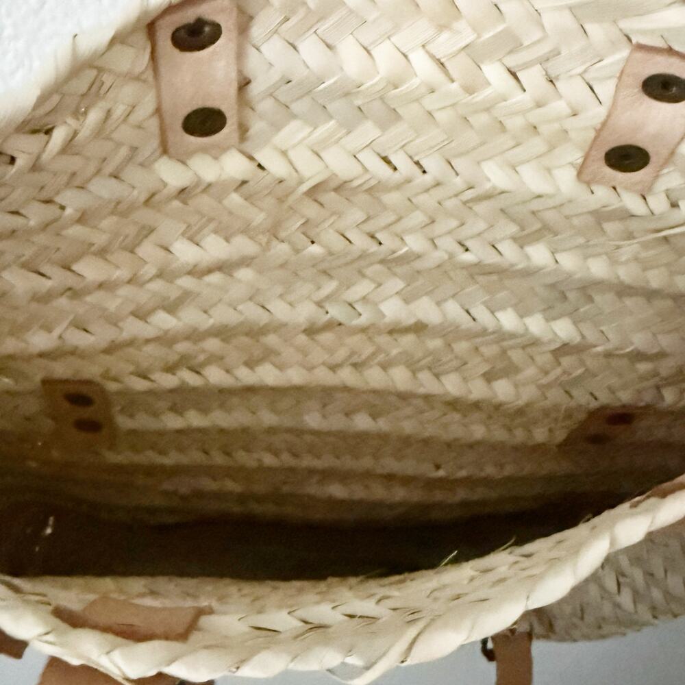 BOUTIQUE | Rattan Woven Wicker Basket Style Backpack Tote Bag Leather Straps - Picture 5 of 7